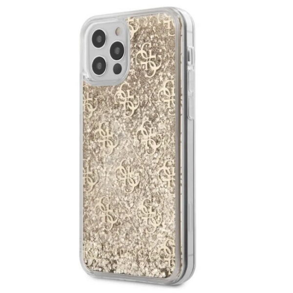 Guess Hardcase Liquid Glitter 4G Gold für iPhone 12 Pro Max Schutz-hülle HYBRID CASE