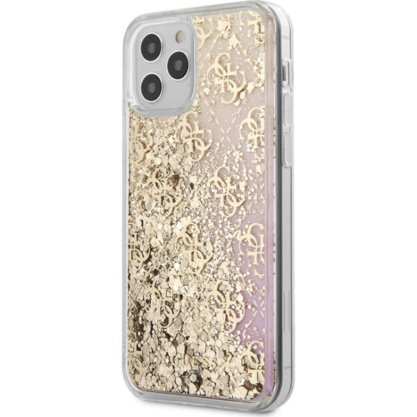 Guess Hardcase Liquid Glitter 4G Gold für iPhone 12 Pro Max Schutz-hülle HYBRID CASE