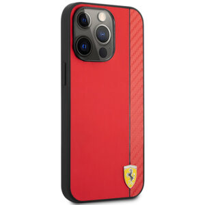 Hülle Ferrari FESAXHCP13LRE iPhone 13 Pro Hardcase On Track Carbon Stripe rot