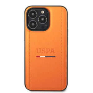 Hülle U.S. Polo Assn. , USPA PU-Lederhülle mit dreifarbigen Nähten & Initialen für iPhone 14 Pro Max-USHCP14XPINO
