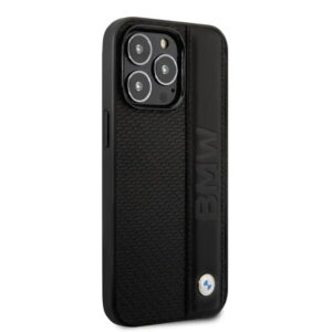BMW BMHCP14X22RDPK Signature Collection Echtleder-Hülle mit Textured & Big Logo Stripe, für iPhone 14 Pro Max-Schwarz