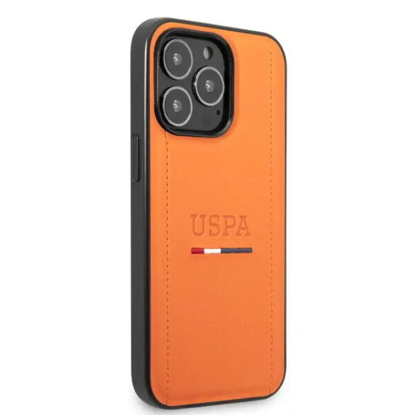 Hülle U.S. Polo Assn. , USPA PU-Lederhülle mit dreifarbigen Nähten & Initialen für iPhone 14 Pro Max-USHCP14XPINO