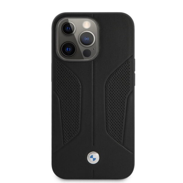 BMW Hülle Case Perforated Sides Echtleder iPhone 13 Pro Schwarz