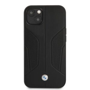BMW Hülle Perforated Sides Echtleder Case geprägte Linien iPhone 13 Pro Schwarz