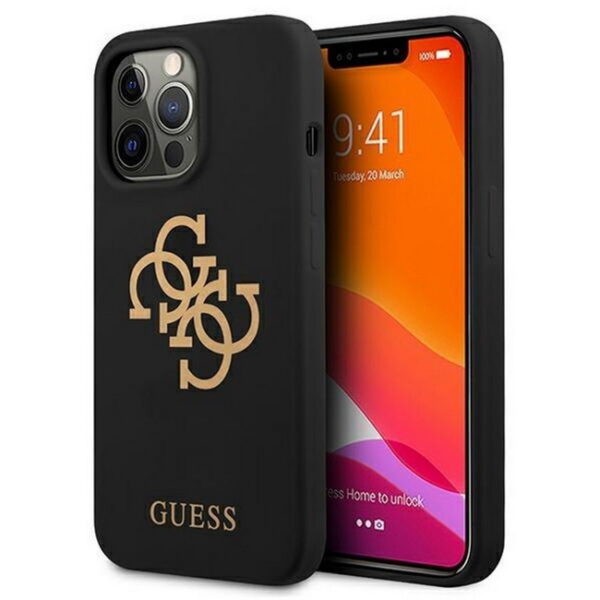 Hülle GUESS GUHCP13LLS4GGBK Silikon 4G Logo Hardcase Apple iPhone 13 Pro Schwarz