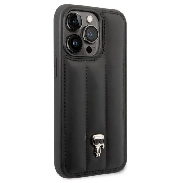 Hülle Karl Lagerfeld KLHCP14LPSQPK hardcase Puffy Ikonik Pin Logo iPhone 14 Pro czarny black