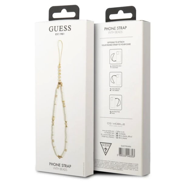 Guess Anhänger GUSTPEARW Phone Strap weiße Heishi Perlen