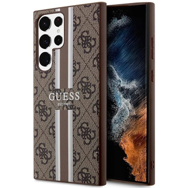 Guess-GUHCS23LP4RPSW-S23-Ultra-S918-Braun-Braun-Hardcase-4G-Bedruckter-Streifen-dassignal.de