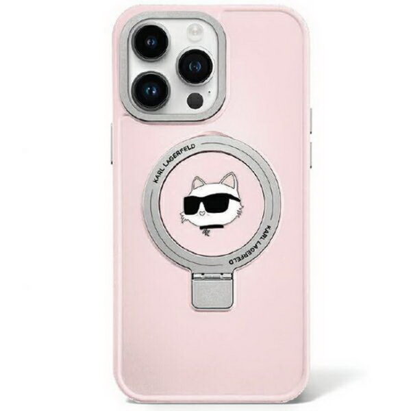 Karl-Lagerfeld-iPhone-15-Pro-Max-rosa-Hardcase-Ringstander-Choupette-Head-MagSafe-KLHMP15XHMRSCHP - Dassignal